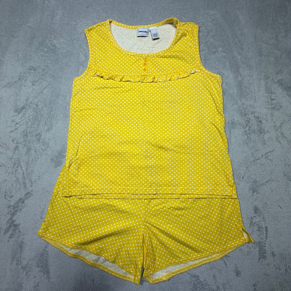 Vintage Bobbie Brooks Yellow Polka Dot Pajama Set Size Large 14/16 Cotton Blend